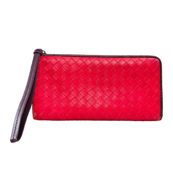 Bottega Venetta Red Leathre Wrislet Zip Long Wallet
